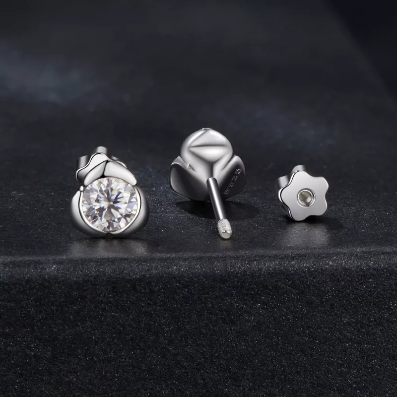 (imagen para) Pendientes estilo PANDORA con moissanita rosa (con un certificado) - MSE071 - Ver 2
