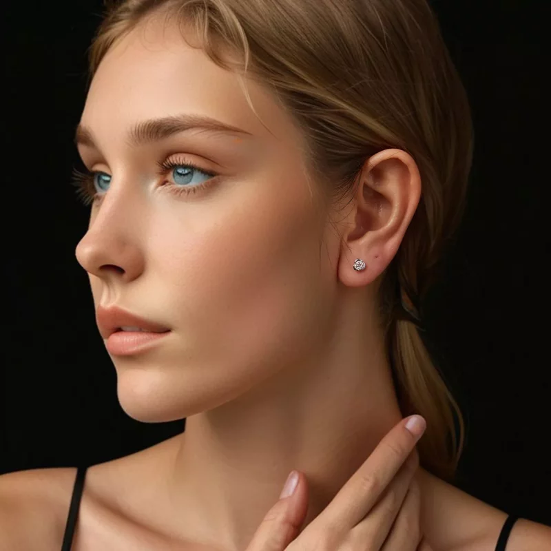 (imagen para) Pendientes estilo PANDORA con moissanita rosa (con un certificado) - MSE071 - Ver 7