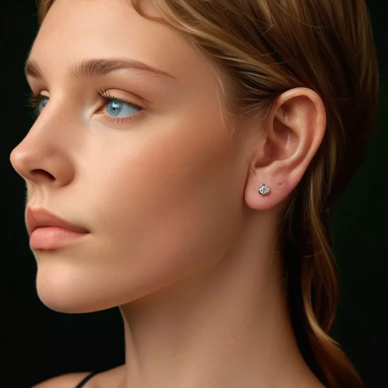 (imagen para) Pendientes estilo PANDORA con moissanita rosa (con un certificado) - MSE071 - Ver 8