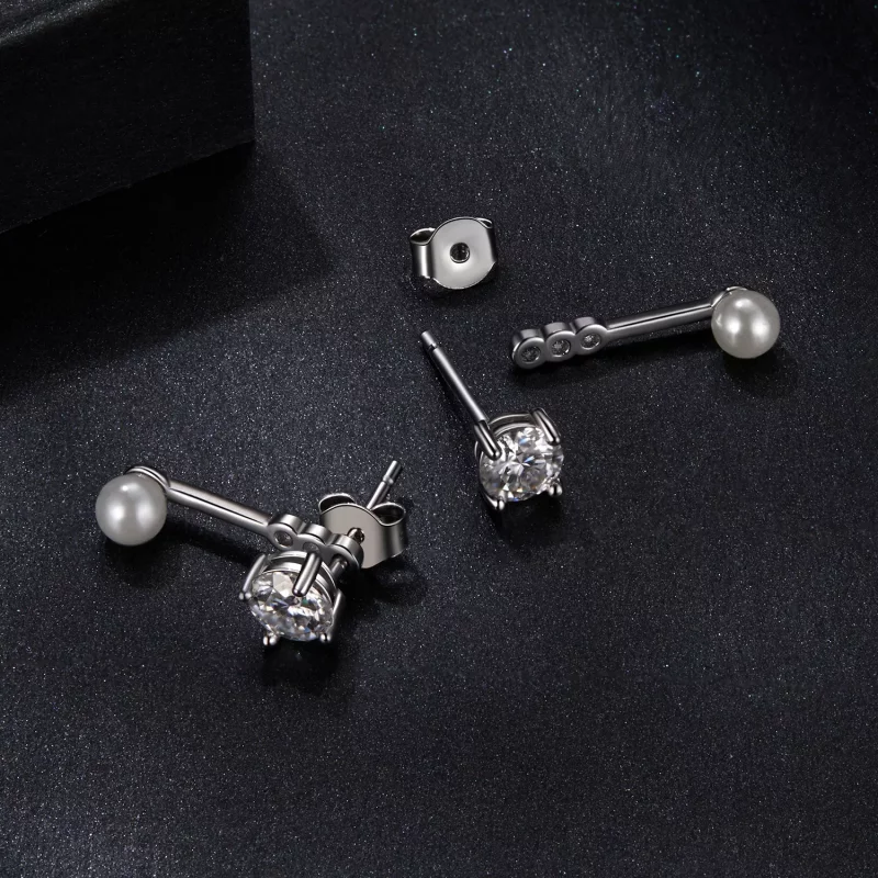 (imagen para) Pendientes sencillos estilo PANDORA con parte delantera y trasera (dos certifica - Ver 4