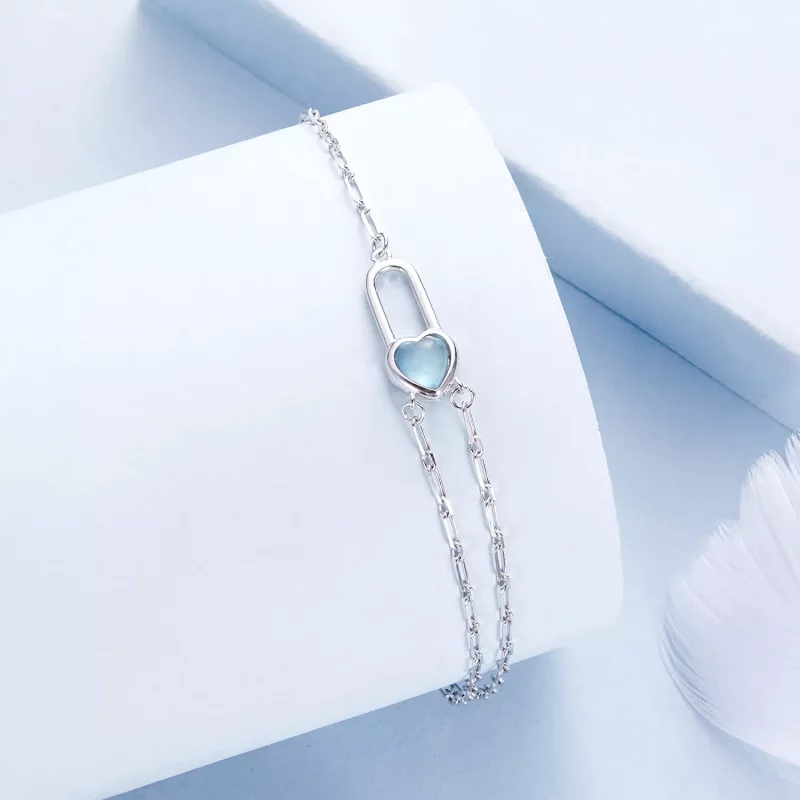 (imagen para) Pulsera de aguamarina natural estilo PANDORA - BSB191 - Ver 2