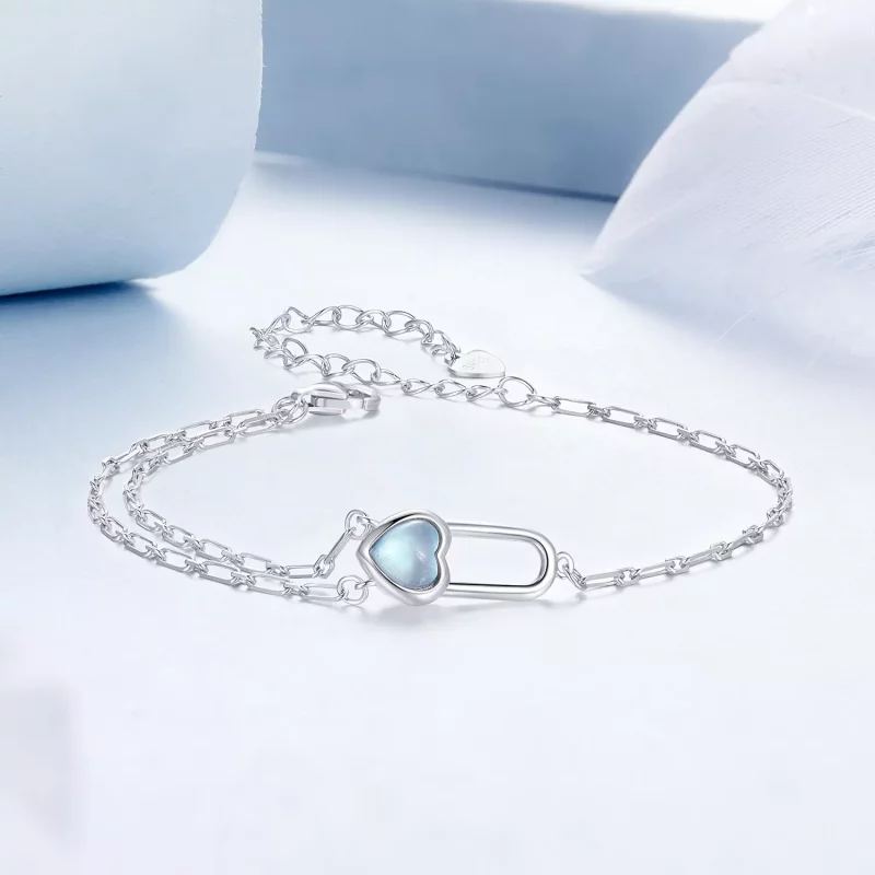 (imagen para) Pulsera de aguamarina natural estilo PANDORA - BSB191 - Ver 4