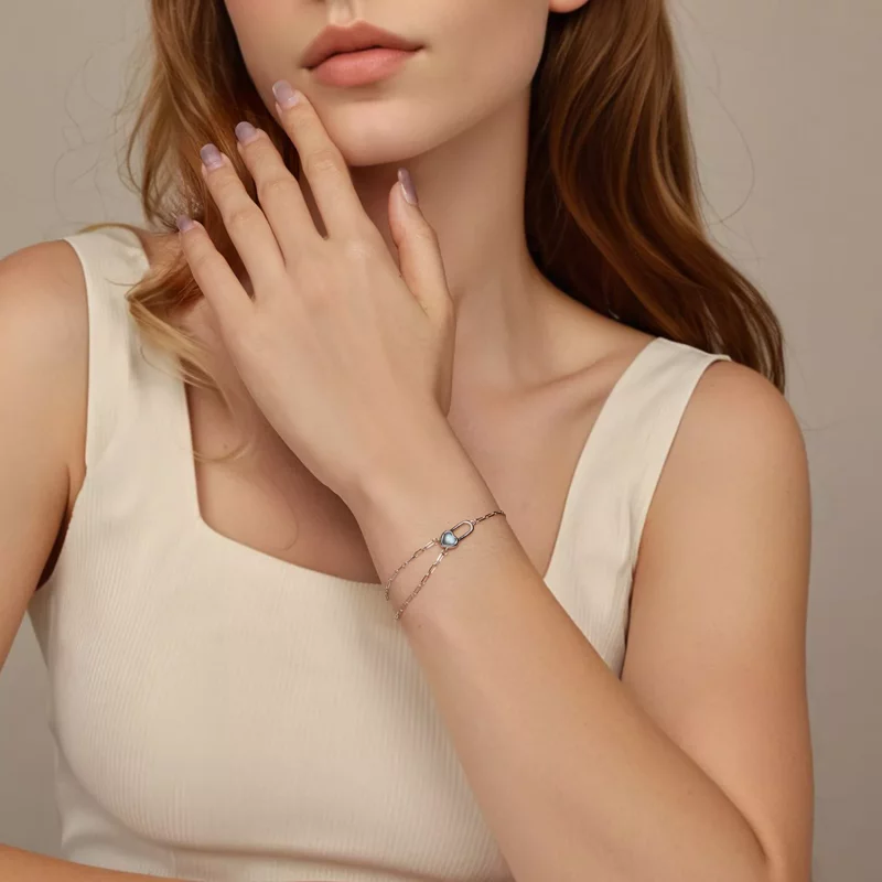 (imagen para) Pulsera de aguamarina natural estilo PANDORA - BSB191 - Ver 7