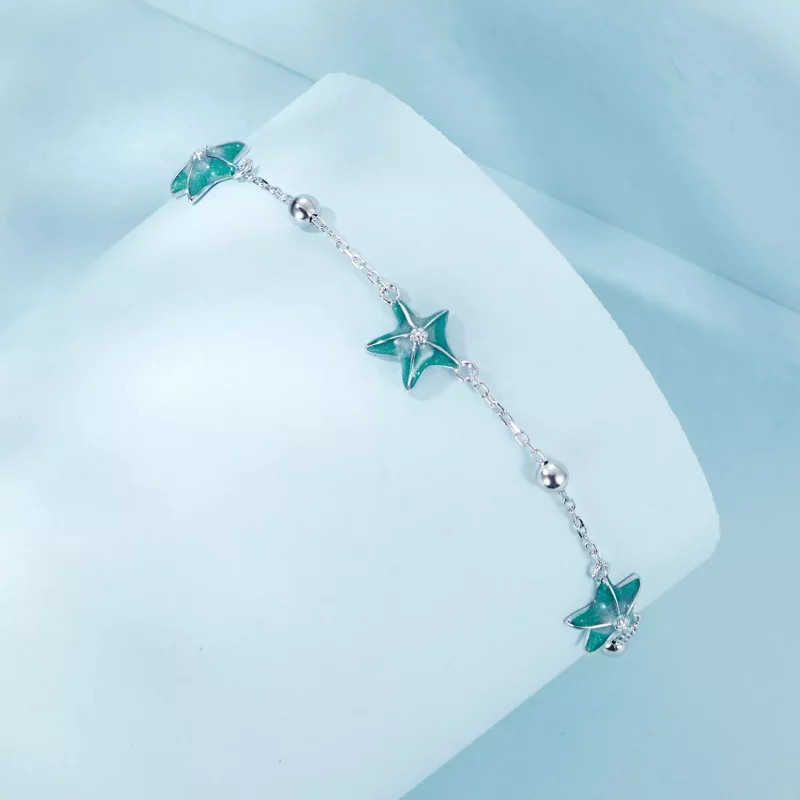 (imagen para) Tobillera con estrella de mar y color verde azulado estilo PANDORA - SCT026 - Ver 2