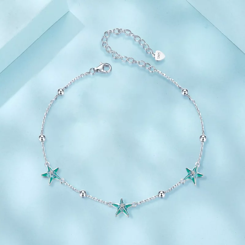 (imagen para) Tobillera con estrella de mar y color verde azulado estilo PANDORA - SCT026 - Ver 3
