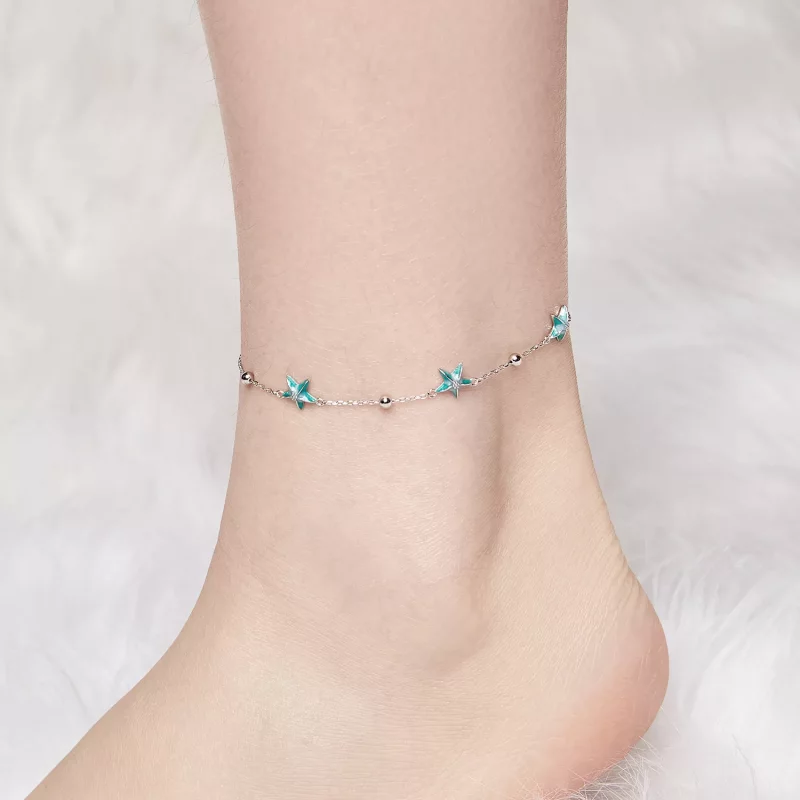 (imagen para) Tobillera con estrella de mar y color verde azulado estilo PANDORA - SCT026 - Ver 4
