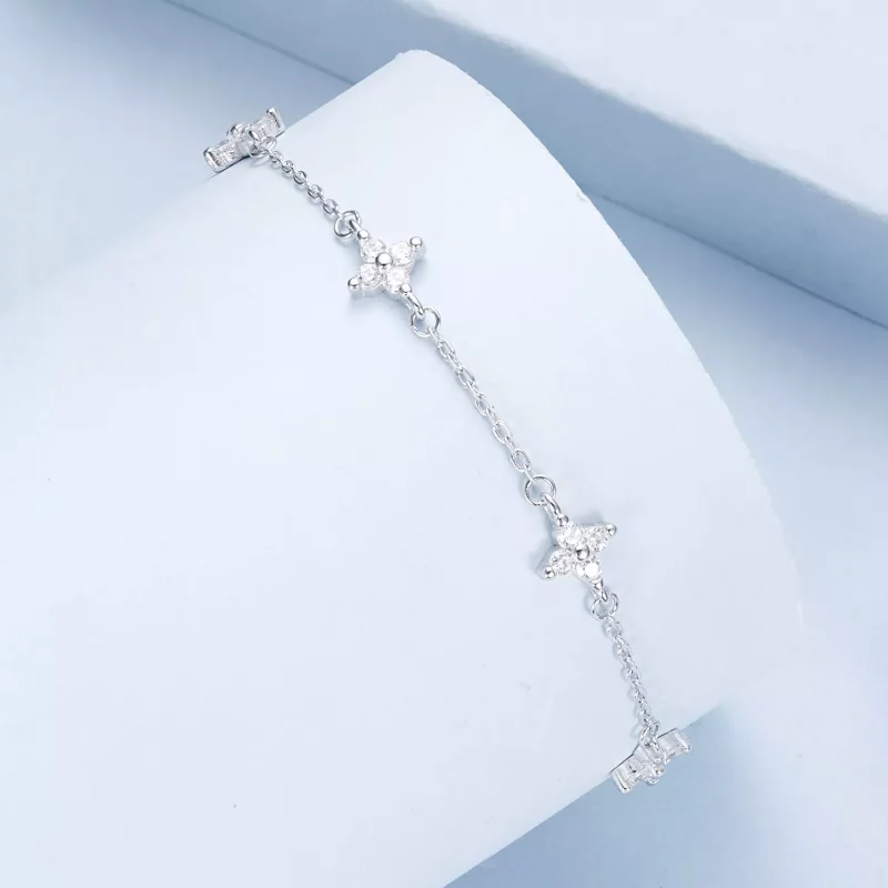 (imagen para) Tobillera con trébol de cuatro hojas estilo PANDORA - BST008 - Ver 2