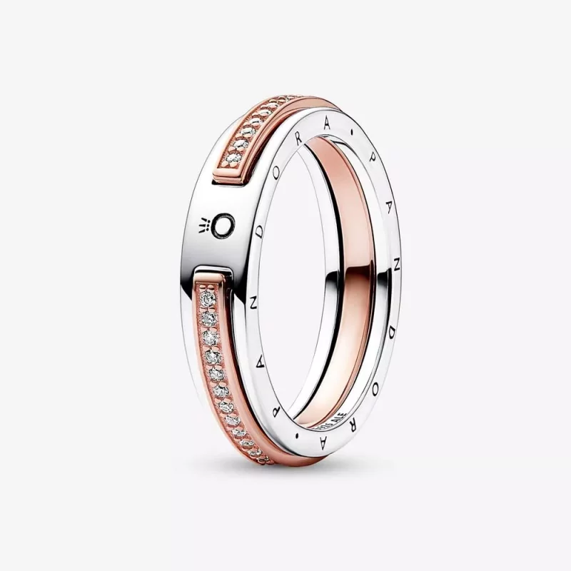 (imagen para) Anillo Logo y Pavé en Dos Tonos Pandora Signature - 182773C01