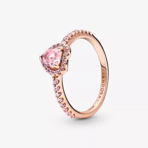 (imagen para) Anillo Pandora Corazón Brillante Elevado Rosa - 188421C04