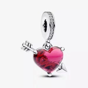 (imagen para) Charm Colgante Pandora de Cristal de Murano Corazón Rojo y Flecha - 793085C01
