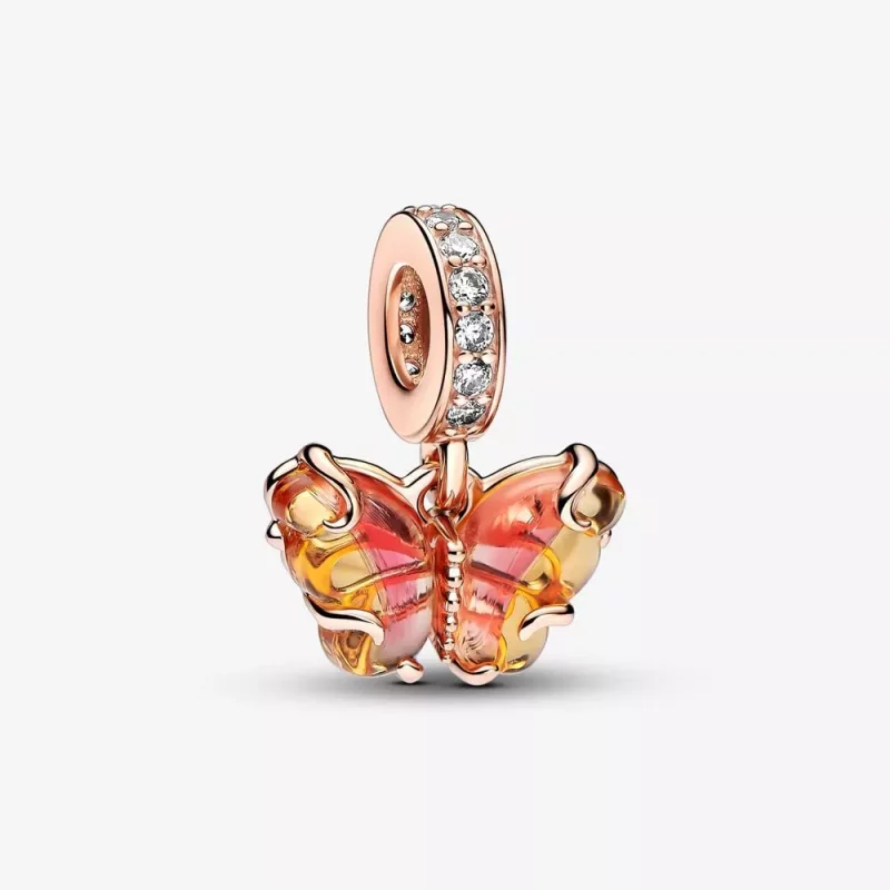 (imagen para) Charm Colgante Pandora de Cristal de Murano Rosa y Amarillo Mariposa - 782698C01