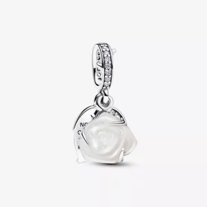 Charm Colgante Pandora Doble Rosa Blanca Floreciendo - 793200C01 (imagen para) Charm Colgante Pandora Doble Rosa Blanca Floreciendo - 793200C01
