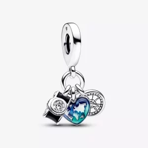Charm Colgante Pandora Triple Cámara, Corazón y Brújula - 792703C01 (imagen para) Charm Colgante Pandora Triple Cámara, Corazón y Brújula - 792703C01