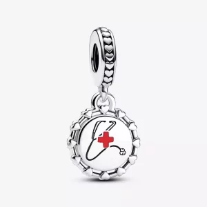 (imagen para) Colgante Pandora de plata de ley con estetoscopio y esmalte rojo - 792275C00_E013