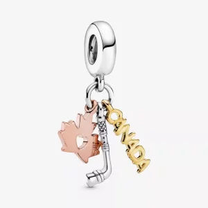 (imagen para) Pandora Canadá, dije colgante con forma de hoja de arce y palo de hockey - 798996C00