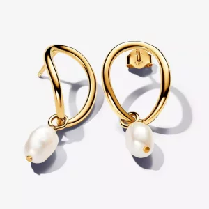 (imagen para) Pendientes Pandora Círculo Forma Orgánica y Perla Cultivada de Agua Dulce Tratada Barroca - 263281C01