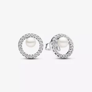 (imagen para) Pendientes Pandora de botón Perla Cultivada de Agua Dulce y Halo en Pavé - 293154C01