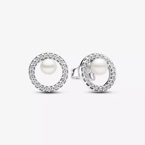 (imagen para) Pendientes Pandora de botón Perla Cultivada de Agua Dulce y Halo en Pavé - 293154C01