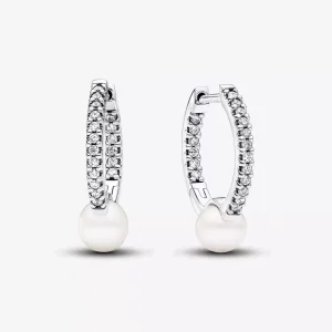 (imagen para) Pendientes Pandora de aro Perla Cultivada de Agua Dulce y Pavé - 293171C01