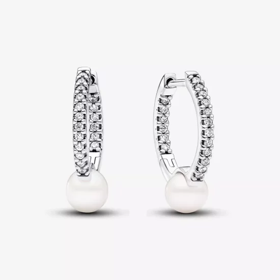 (imagen para) Pendientes Pandora de aro Perla Cultivada de Agua Dulce y Pavé - 293171C01