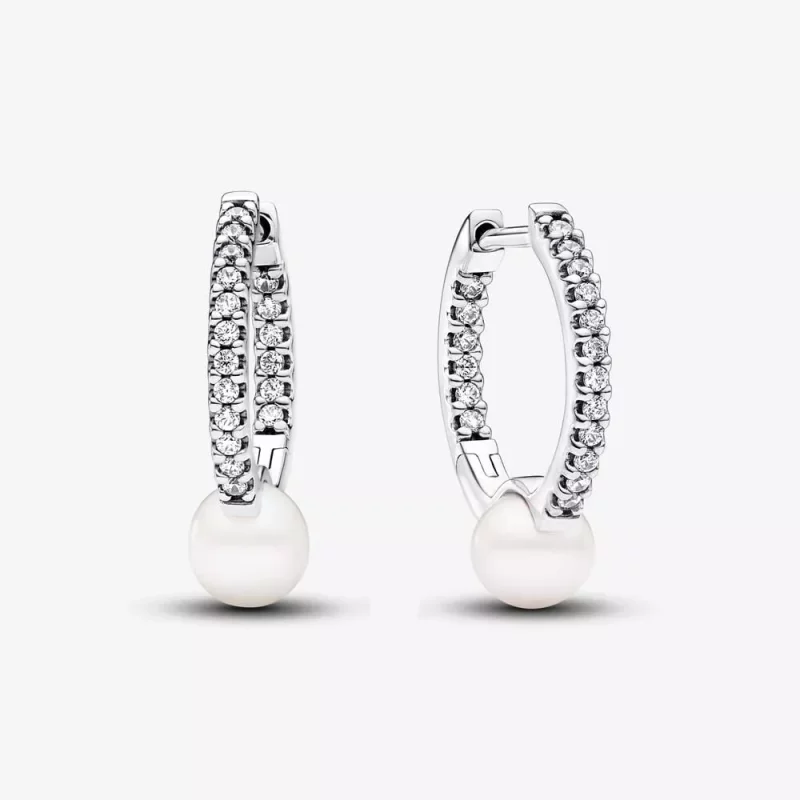 (imagen para) Pendientes Pandora de aro Perla Cultivada de Agua Dulce y Pavé - 293171C01