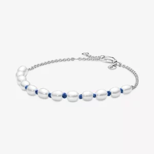 (imagen para) Pulsera Pandora Cordón Azul con Perlas Cultivadas de Agua Dulce - 591689C01