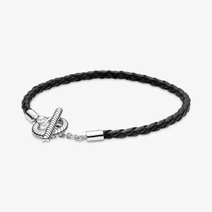 (imagen para) Pulsera Pandora Moments de Cuero Trenzado con Cierre en forma de T - 591675C01