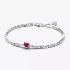 (imagen para) Pulsera Tenis Pandora Corazón Brillante Rojo - 590041C02