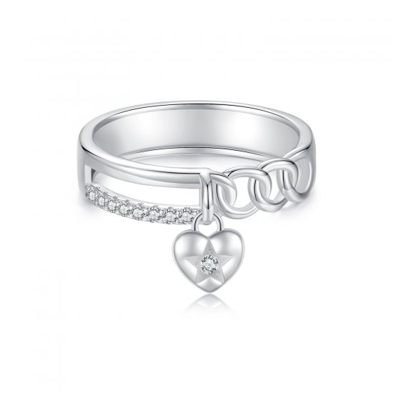 Anillo de cadena doble con forma de corazón estilo PANDORA - BSR572 - Haga click en la imagen para cerrar