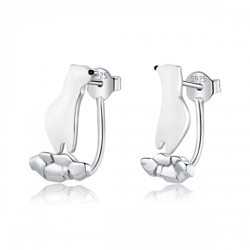 Estilo Pandora Oso Polar sobre Pendientes de Hielo Agrietado - BSE347