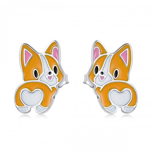 Estos aretes de perno estilo Pandora con un lindo diseño de Corgi - SCE1281