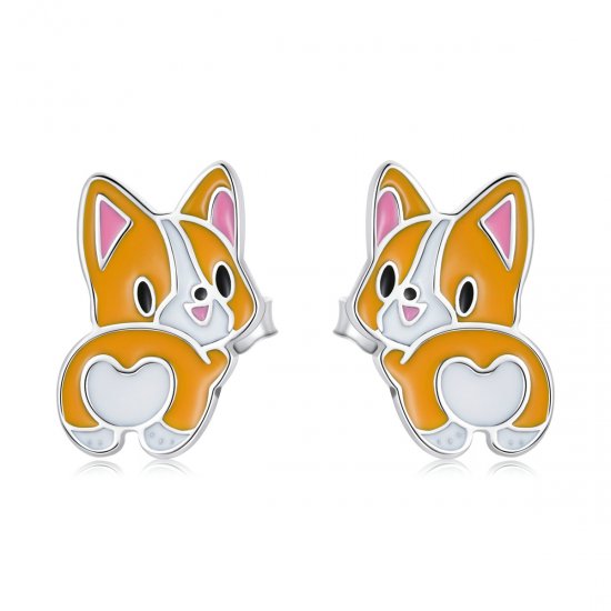 Estos aretes de perno estilo Pandora con un lindo diseño de Corgi - SCE1281 - Haga click en la imagen para cerrar