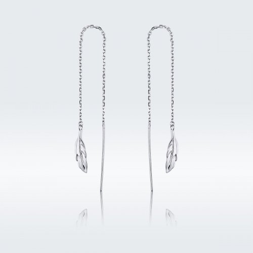 Pendientes colgantes de pluma de plata estilo Pandora - SCE786
