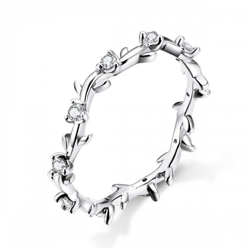 Anillo de Corona de Flores Plateado al estilo de Pandora - SCR625
