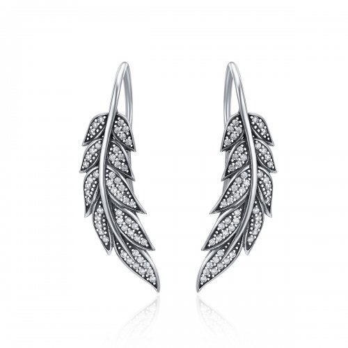 Pendientes colgantes enamorados con hojas de plata estilo Pandora - SCE215