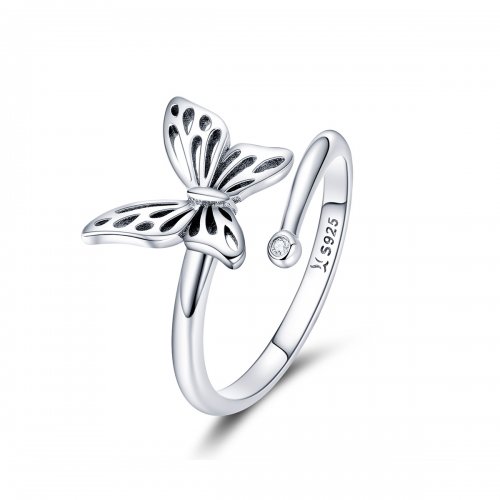 Anillo de ensueño con mariposa plateada al estilo Pandora - SCR448