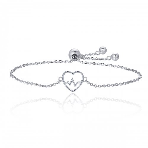 Pulsera deslizante de estilo Pandora en plata con diseño de cardiograma de amor - SCB019