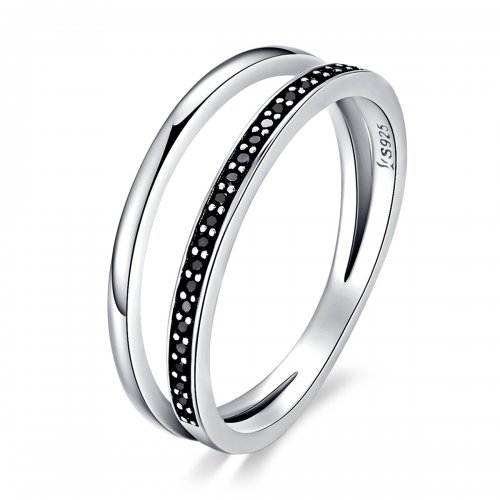 Anillo de movimiento negro y blanco de estilo Pandora en plata - SCR082