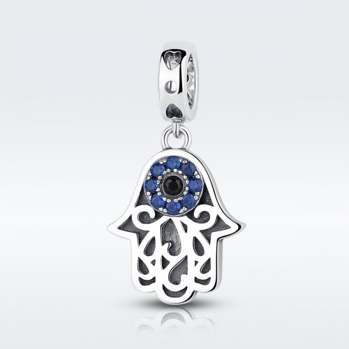 Pulsera estilo Pandora con colgante de mano de Fátima en plata - SCC085