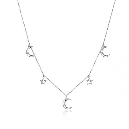 Collar con colgante de luna y estrella estilo Pandora en plata - SCN411 - Haga click en la imagen para cerrar