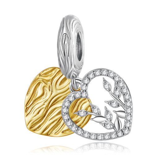 Pandora Style Corazón con Hojas en Forma de Colgante - BSC670