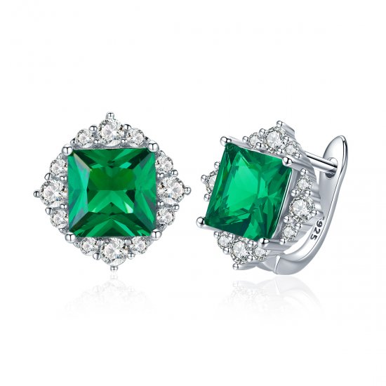 Pendientes de botón estilo Pandora en plata con aurora verde - SCE540 - Haga click en la imagen para cerrar