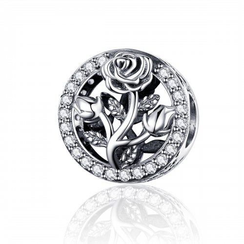 Charm de Flor de Rosa Plateada al Estilo Pandora - SCC1189