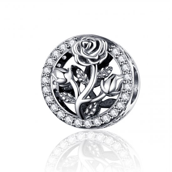 Charm de Flor de Rosa Plateada al Estilo Pandora - SCC1189 - Haga click en la imagen para cerrar