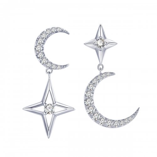 Pendientes colgantes estilo Pandora plata Starlight Moon Sky - BSE050
