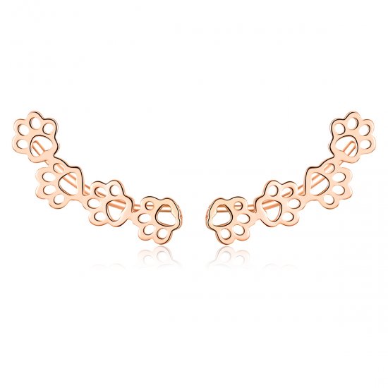 Pendientes de perno estilo Pandora en oro rosa con huellas de pata - SCE430-C - Haga click en la imagen para cerrar