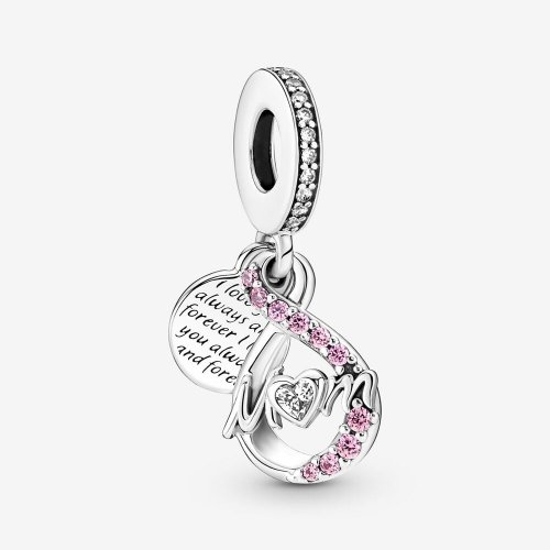 Charm colgante doble con pavé infinito y mamá de Pandora - 791468C01