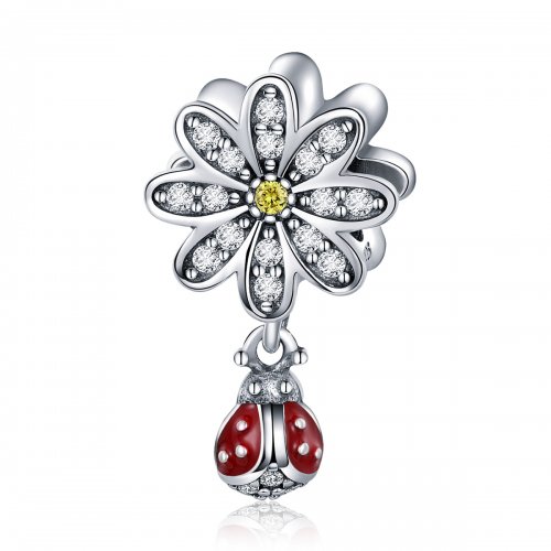 Charm de la historia de la mariquita de plata con estilo Pandora - SCC727