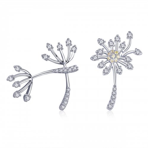 Pendientes de tuerca de amor estilo Pandora de plata con diente de león - SCE506