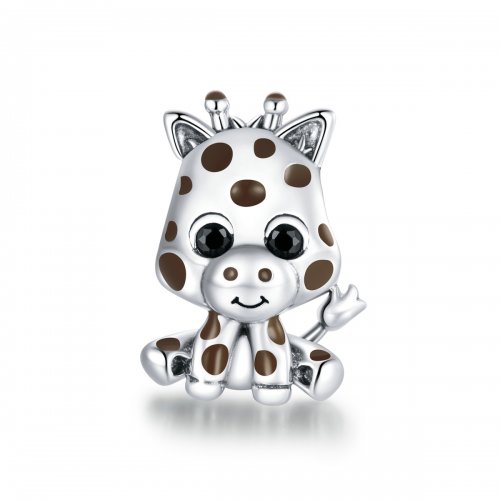 Charm de plata estilo Pandora con un tierno bebé jirafa - SCC1691